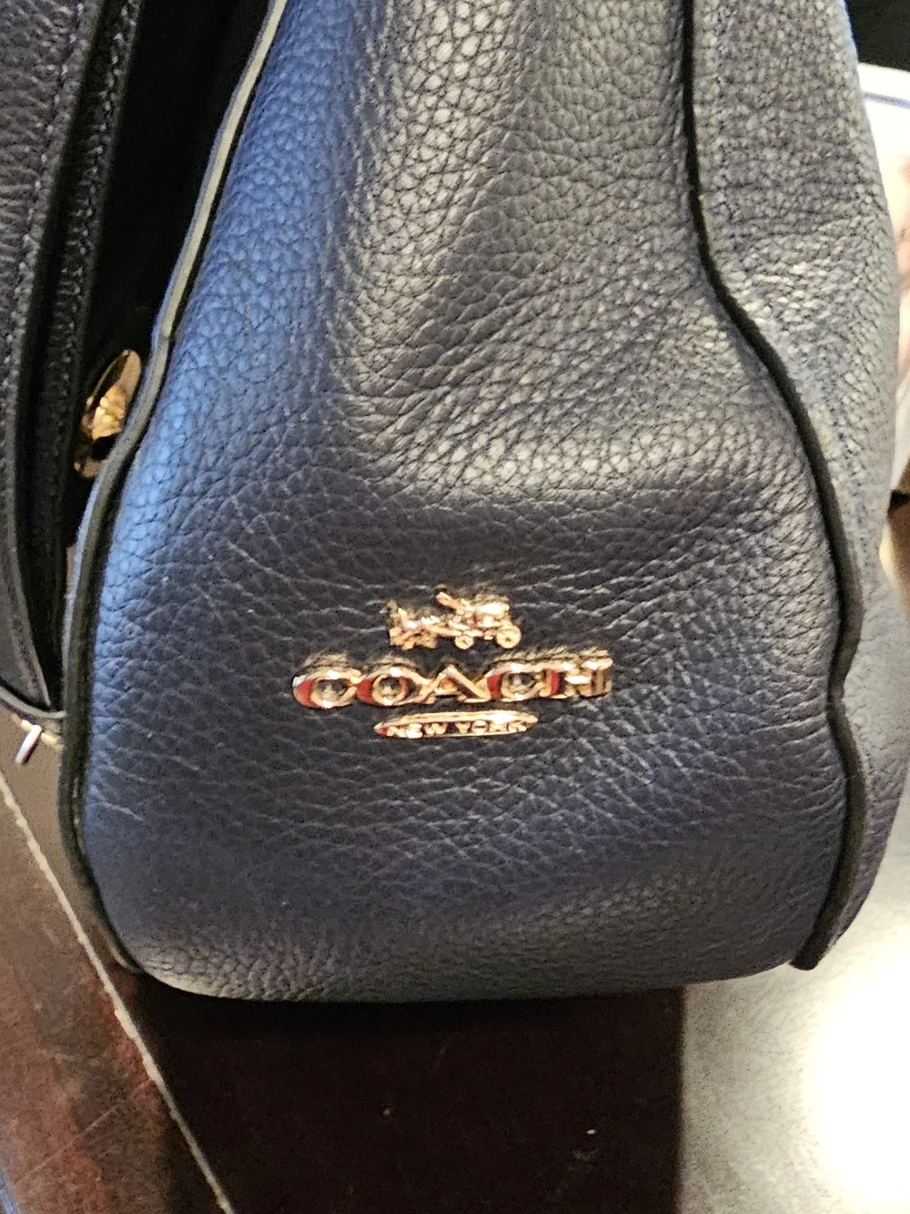 Classic Navy Leather Hobo Bag Pebbled Learher with Gold Turn-Lock